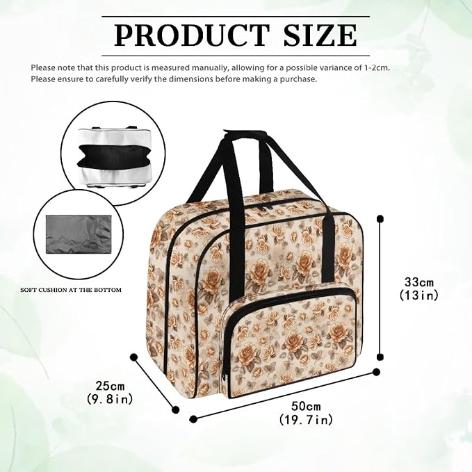 Sewing Machine Dust Bag Portable Travel Tote Bag Large Capacity Sewing Machine Storage Case Universal Versatile Organizer Bag with Handle and Soft Cushion, Retro Rose - Image 6