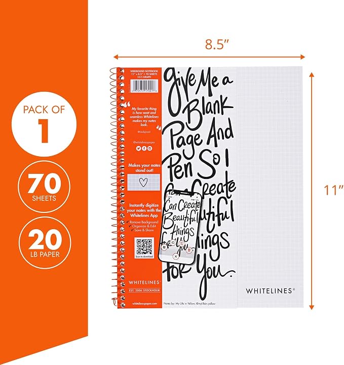 ROARING SPRING Whitelines Spiral Graph Ruled Notebook, Digitally Download Your Notes with FREE App, Premium Gray Paper, 11" x 8.5" 70 Sheets - Image 3