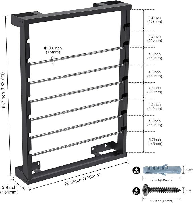 SELEWARE Wall Mount Wire Spool Rack, Cable Dispenser with 6 Adjustable Rods | Heavy Duty Steel Cable Reel Holder, Wire Rack for Industrial, Electrical, and Retail Storage and Display (Black) - Image 7