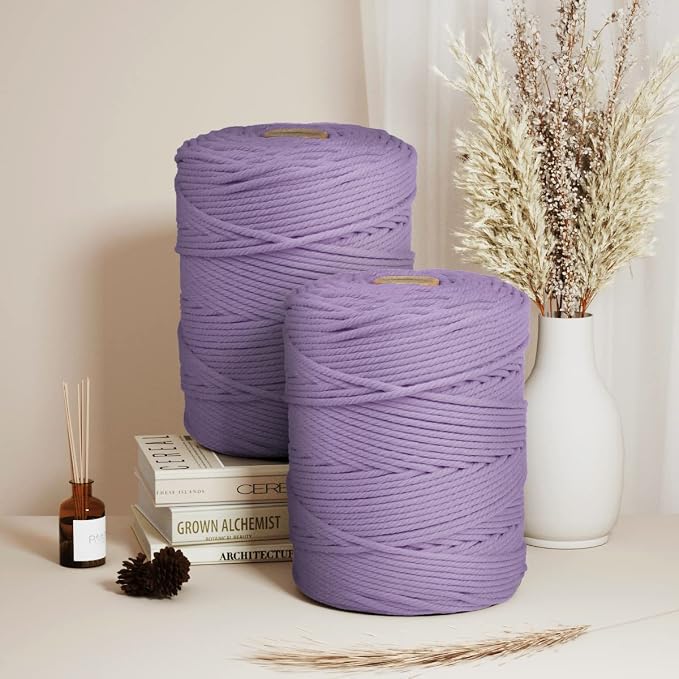 ZUEXT Macrame Cord, Light Violet, 5mm x 328yds Cotton String Macrame Yarn | Natural Handmade, 4 Strands Twisted Cotton Rope, for Craft Wall Hanging Weaving Tapestry Dream Catchers Hanger DIY Gift, 300m - Image 4