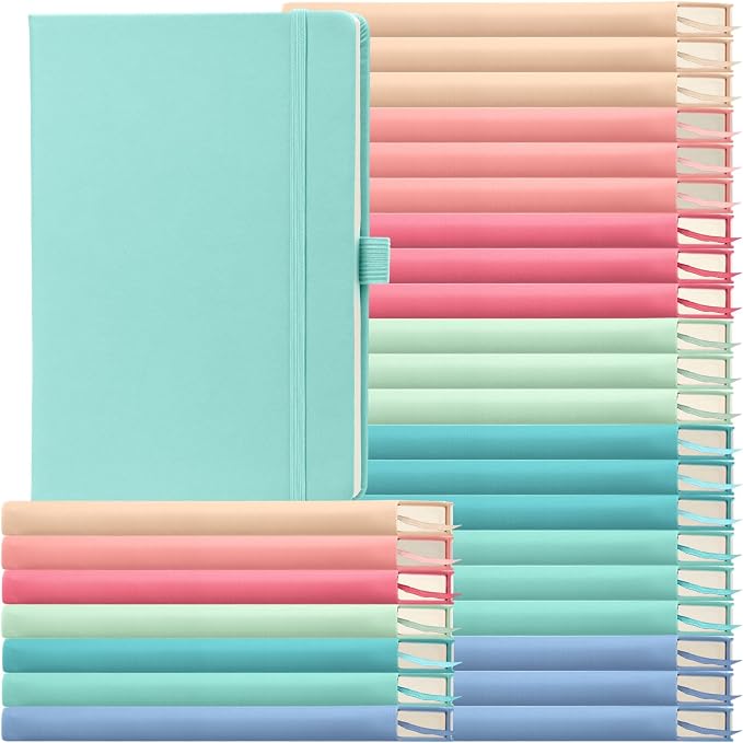 Laumoi 28 Pack A5 PU Leather Lined Notebook Journal, Rococo Color,Simple | PU Leather Journals, Wide Ruled 5.5x8.2 Inch, For School Business Work Writing, Bulk Ideal for Classroom Office Supplies by Unknown
