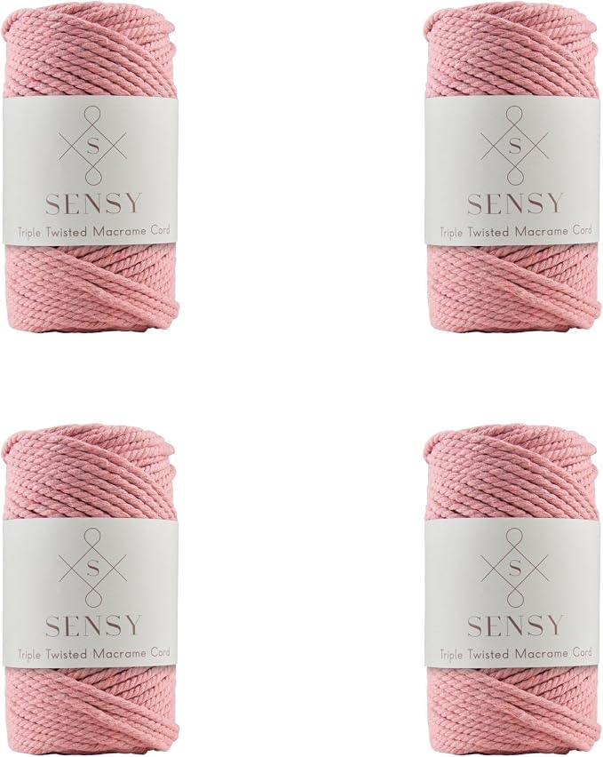 S Sensy 3mm Triple-Recycled Cotton Macrame Cord 4 Skeins, Salmon 82 Yards by SSENSY