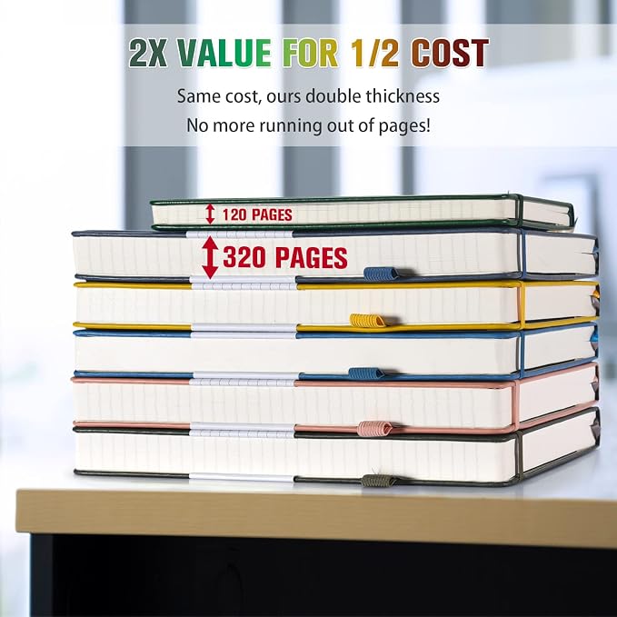5 Pack College Ruled Notebook Bulk, A5, 312 Numbered Page Thick Journal Set | Cost-Effective 5 Pack 1600 Pages Total, 100gsm No Bleed Paper, Leather Hardcover, Lay-Flat, for Writing, Work, Employee Gifts - Image 2