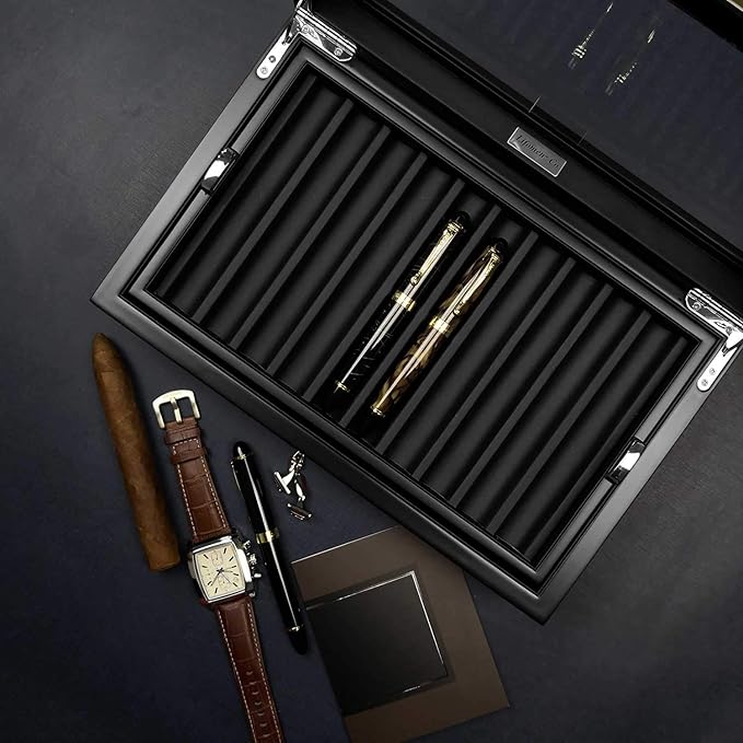 Pen Display Case - Ebony Wood Storage Box with Glass Window, Holds 20 Fountain Pens, Luxury Pen Organizer for Collectors - Image 4
