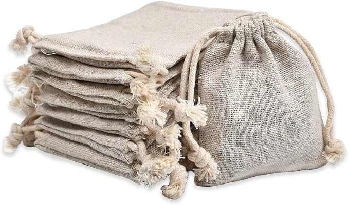 calary 100pcs Double Canvas Drawstring Bag Cotton Pouch Gift Sachet Bags Muslin Bag Reusable Tea Bag by calary