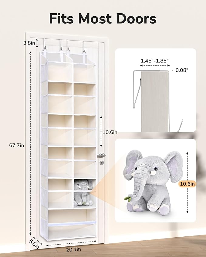 ULG Over the Door Organizer, 6-Tier Hanging Storage with Clear Windows, 19 Pockets for Closet,Bathroom & Nursery Door Organizer - Image 2