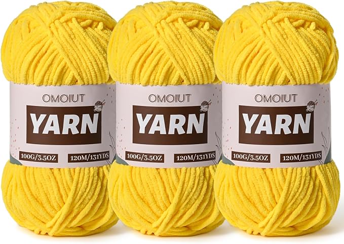 3 Packs Plush Chenille Chunky Crochet Yarn - Baby Yarn for Crocheting Soft - Velvet Yarns Knitting for Blankets Crafts - Fluffy Amigurumi Yarns 300g / 393yd (3 Yellow) by Unknown