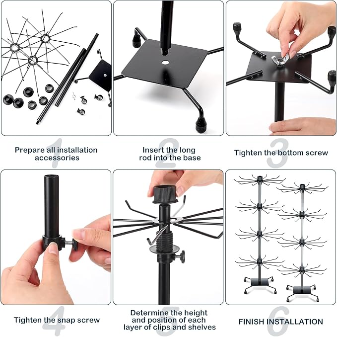 BBTO 2 Pcs Rotating Display Stand Jewelry Display Rack with Hooks Metal Earrings Stand for Vendors Necklace Bracelet Selling(Black,37.4 x 15.8 Inch) - Image 5
