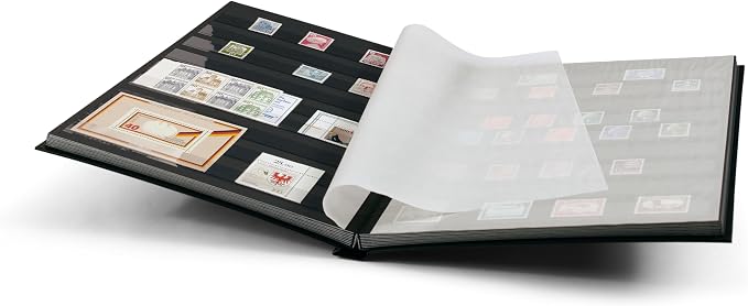 LIGHTHOUSE – “BASIC” Hard Cover Stockbook for Stamps – 32 Black Cardstock 9”x12” (A4) Pages with Clear Strips - Blue - Image 2