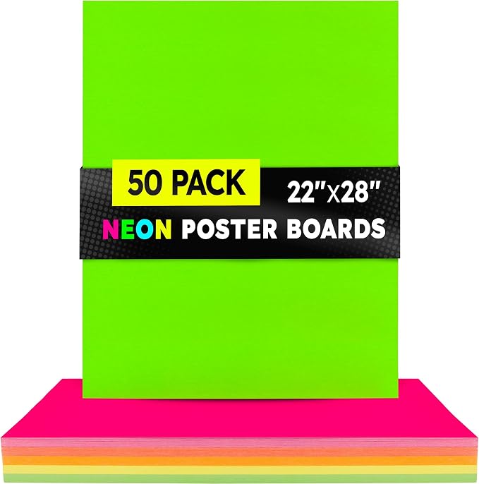 Hygloss Medium Poster Board 22x28 - 50 Assorted Neon Color Bulk Pack - 10 Pt. Thickness Colored Poster Board Paper for Projects, Signs, Displays - Posterboard Multipack 22" x 28" - Image 7