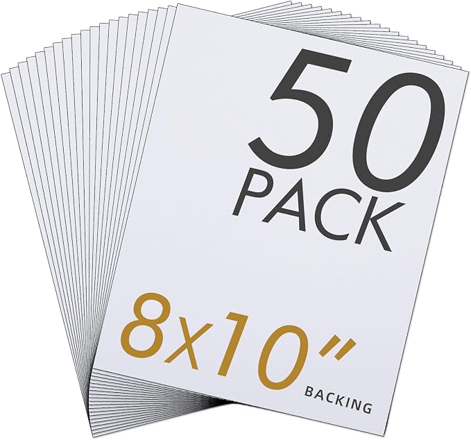 50 Pack Acid-Free White Backing Boards,8x10 Uncut Mat Boards | 4-Ply Thickness Backer Boards for Photos, Pictures, Frames, Artworks and Prints by FallinginArt
