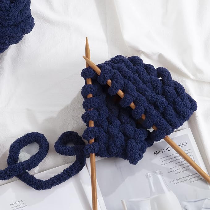 HOMBYS Navy Blue Chunky Chenille Yarn for Crocheting, Bulky Thick Fluffy Yarn for Knitting,Super Bulky Chunky Yarn for Hand Knitting Blanket, Soft Plush Yarn, 12 Jumbo Pack (27yds,8 oz Each Skein) - Image 7