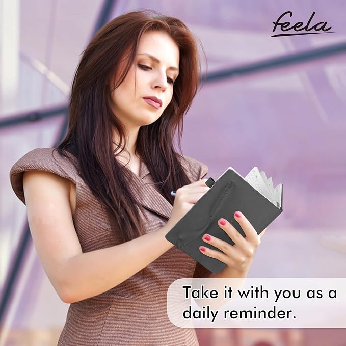 feela 24 Pack Journal Notebook for Work, Business Notebook Bulk Hardcover Lined Writing Journal with Pen Holder for Men Women Note Taking, with 24 Black Pens, 120 GSM, 5.1”x8.3”, A5, Gray - Image 6
