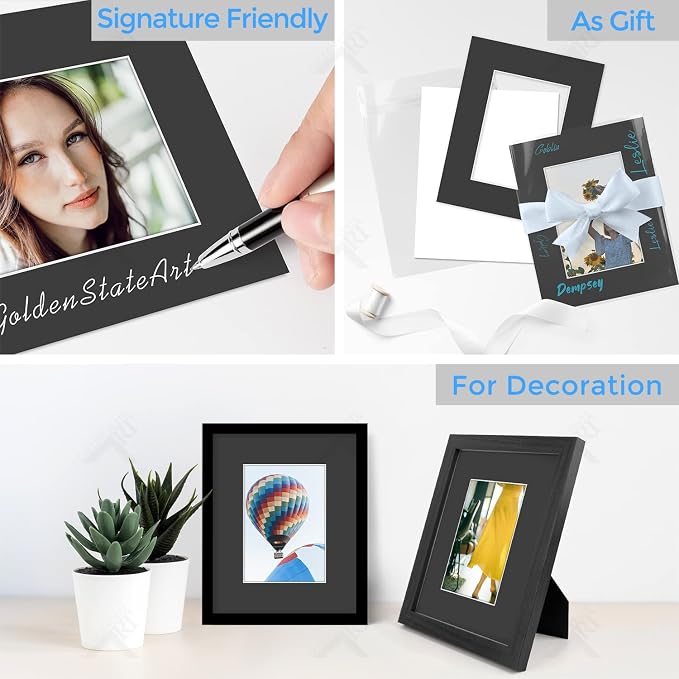 Golden State Art 5 Pack Black Mat 8x10 for 5x7 Photo Matte+Backings+Bags | Acid-Free,4-Ply Thick,Pre-Cut Kit Mattes,White Core,Bevel Cut,For Photos, Pictures,Artwork, Poster or Print Display - Image 6