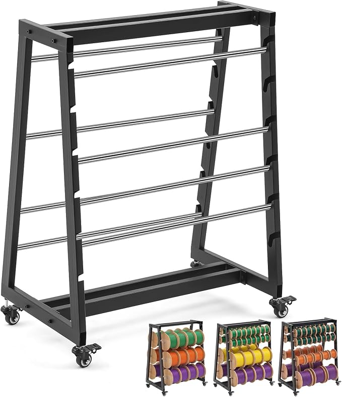 Heavy Duty 8 Rod Wire Spool Rack with Locking Wheels 400 lb Capacity Cable Dispenser for Electrical, Industrial and Retail Use, Adjustable Stainless Steel Rods, Mobile Wire Holder Organizer by LEIFIDE