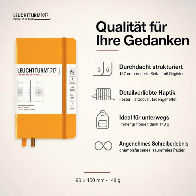 LEUCHTTURM1917 - Notebook Hardcover Pocket A6-187 Numbered Pages for Writing and Journaling (Rising Sun, Dotted) - Image 2