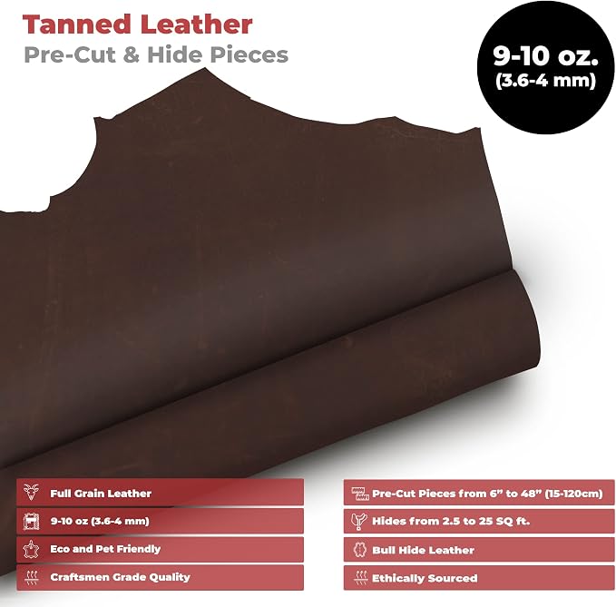 ELW Cowhide Bourbon Brown Leather 9-10 oz (3.6-4mm) Thickness Pre-Cut Calf Hide Full Grain Leather for Tooling, Holsters, Sheath, Carving, Embossing, Stamping - Image 2