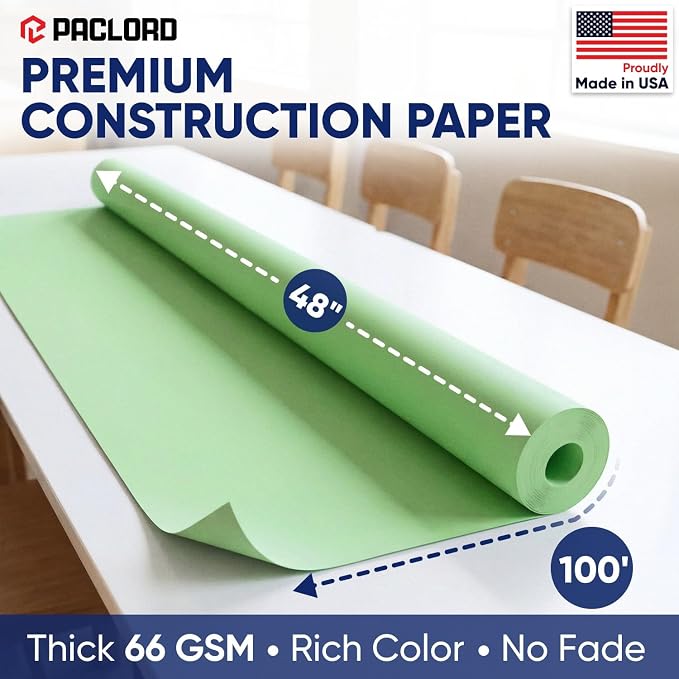 Light Green Construction Paper Roll 48" x 100 ft – Made in USA – 48" Bulletin Board Paper for Classroom & School, Teachers & Kids | Bulletin Board Paper for Classroom, School Projects, Arts & Crafts, DIY Decorations, Kids Gift & Flower Wrapping - Image 2