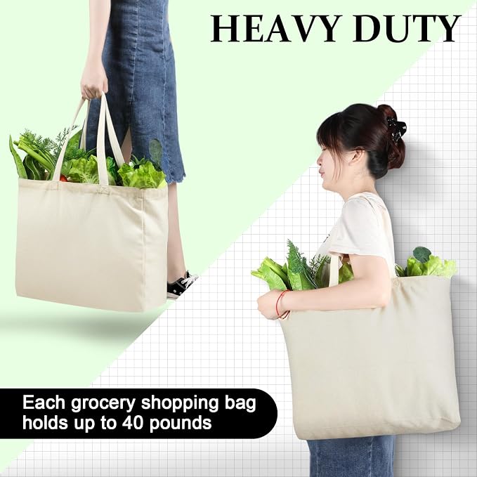 Reginary 24 Pack Canvas Grocery Bag Large Shopping Tote Bag,Natural - Image 4