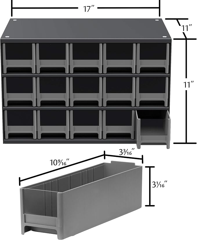 Akro-Mils Steel Garage Storage Cabinet, Small Parts Organizer Metal Cabinet for Hardware, Nails, Screws, Bolts, Nuts, and More, 17" W x 11" D x 11" H, 15-Drawer, Gray Cabinet/Gray Drawers (19715) - Image 2