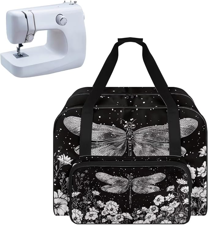 Txnsiver Sewing Machine Bag Universal Sewing Machine Dust Storage Case Large Capacity Travel Tote Bag Portable Versatile Travel Tote Bag with Handle and Soft Cushion, Dragonfly Flower by Unknown