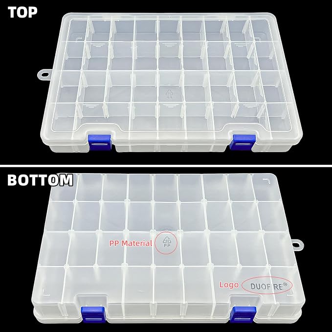 Plastic Organizer Storage Box, Adjustable Divider 34 Grids, 4 Pack | Clear Removable Compartment Storage Box for Jewelry, Beads, Earrings, Fishing Hooks, Craft, Screws, Nails, Small Tools - Image 2