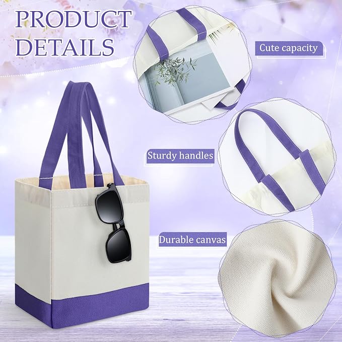 Sanwuta 12 Pack Mini Canvas Tote Bag 8'' x 4'' x 10'' Small Sublimation Blank Canvas Bags Reusable Tote for Christmas Crafts DIY Party Gifts (Purple) - Image 4