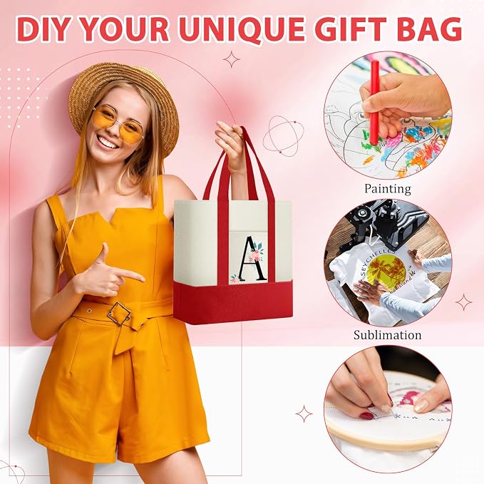 Sanwuta 12 Pcs Mini Canvas Tote Bags Bulk with Pocket Small Sublimation Blank Canvas Tote Reusable Grocery Bag for Women, DIY Craft (Red) - Image 4