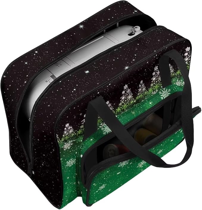 Sewing Machine Storage Carrier Bag Portable Appliance Dust Bag Versatile Sewing Machine Organizer Case with Handle and Soft Cushion, Christmas Snowflake Tree Black Green - Image 7