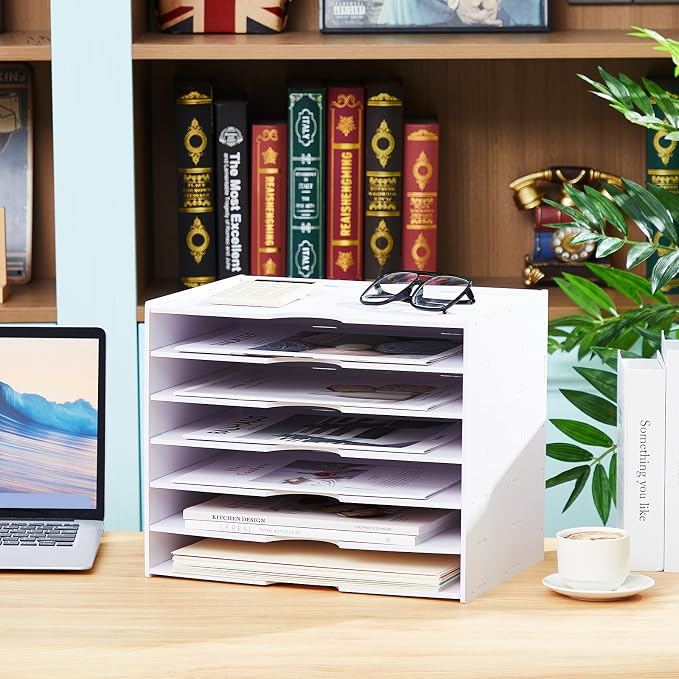 7 Tier Scrapbook Paper Organizer 14.2 x 10.2 x 11.8 Inch Stackable Paper Storage Holder for Desk Desktop File Organizer for Home Office Classroom School - Image 5