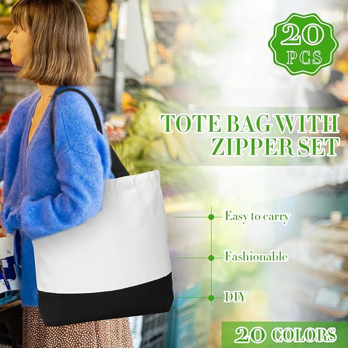 Silkfly 20 Pack Large 18.5'' x 15'' Canvas Tote Bags Bulk Sublimation Reusable Blank Cotton Bags for DIY Crafts Gift Shopping - Image 4