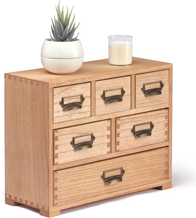 KIRIGEN Wooden Desk Organizer with 6 Drawers, Label Holders, Natural 3D6CG | Fully Assembled Solid Wood Cabinet Stores Office Supplies, Crafts, Makeup, and Small Accessories on Desks or Counters by KIRIGEN