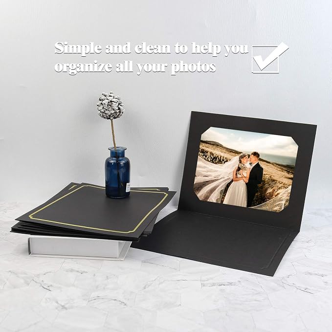 Golden State Art 50 Pack, Black with Gold Lining, Cut Corner Photo Folders for 6x8/8x10 Pictures, Perfect for Weddings, Birthdays, Christmas, Graduation, and Special Events - Image 6