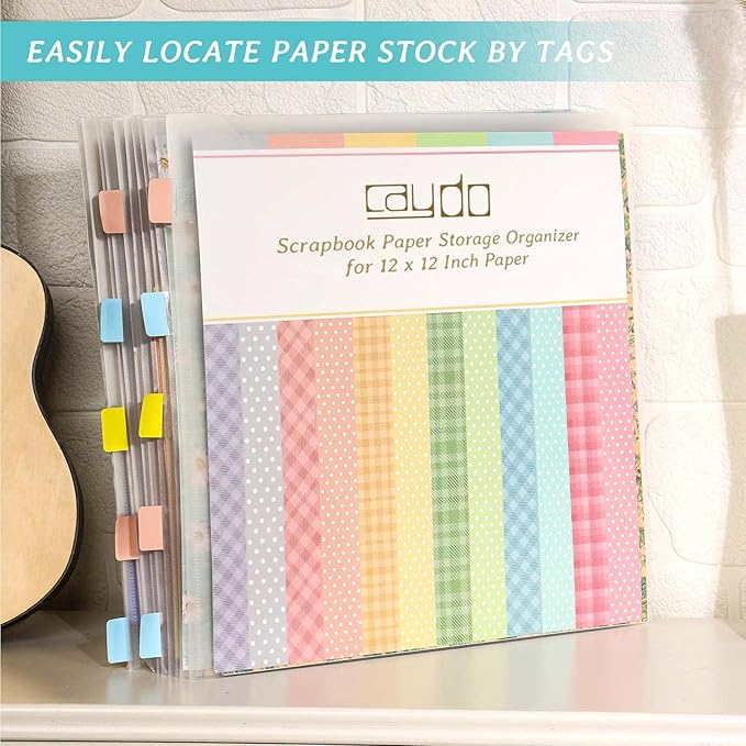 Caydo 36PCS Scrapbook Paper Storage Organizer for 12 x 12 Paper | Paper Storage with 100PCS Sticky Index Tabs Holds Scrapbooking, Cardstock, Vinyl Paper - Image 5
