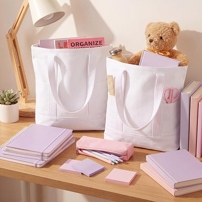 Eccliy 12 Pcs Mini Canvas Tote Bags 16" x 14" x 4" Small Tote Shopping Bag Bulk with Pocket Handle Blank Heavy Duty Reusable Canvas(White) - Image 2