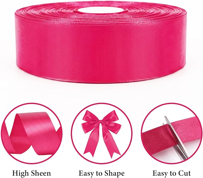 100 Yards Ribbon,1-1/2 Inch Hot Pink Satin Ribbon,Single Face Satin Ribbons | Perfect for Gift Wrapping,Wedding Decoration,Handmade Bows,Wrapping Bouquet and More - Image 3