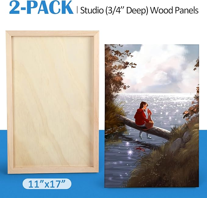 2 Pack 11x17 Unfinished Birch Wood Panels Kit for Painting | Studio 3/4’’ Deep Wood Canvas, Cradle Boards for Acrylic Pouring, Art, Crafts, Epoxy Resin, Laser Engraving Cutting - Image 6