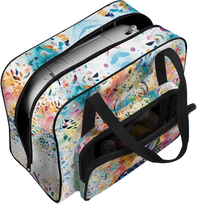 Sewing Machine Storage Case Versatile Sewing Machine Dust Bag Large Capacity Tote Bag Portable Organizer Bag with Handle and Soft Cushion, Oil Paint Deer - Image 7