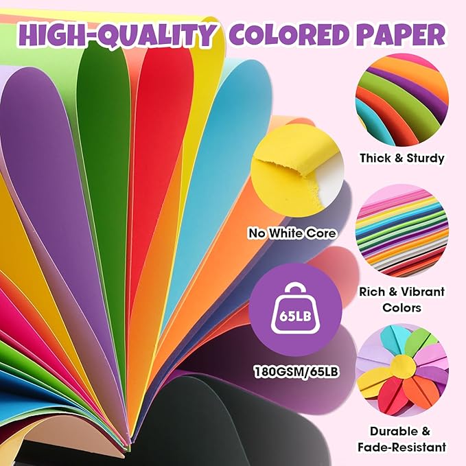 TUXIYA 800 Sheets 8.5" X 11" Colored Cardstock, 50 Colors Card Stock | 50 Assorted Colors Construction Paper Printer Paper for Printing, Card Making, DIY Crafts, School Supplies,Party 180GSM/65LB - Image 3