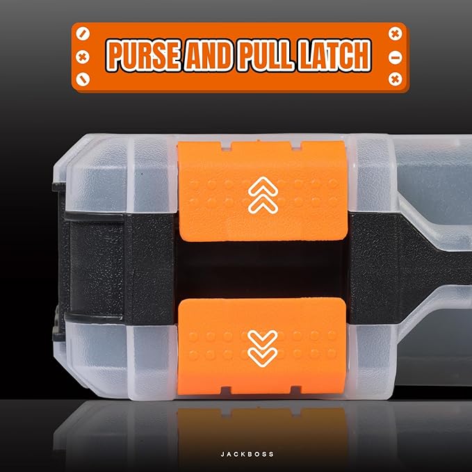 Jack Boss Tool Box with Transparent Lid, Double Side 34-Compartments Organizer Box with Removable Dividers for Hardware, Screws, Bolts, Nails, Beads, Jewelry and Fishing Accessories, Orange, 1 Pack - Image 4