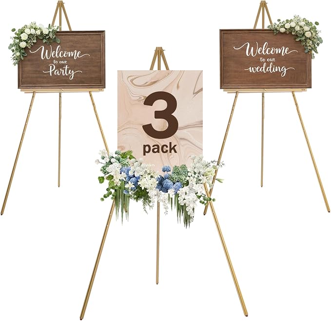 DJAR 3 Pcs 63" Adjustable Wooden Display Easel Stand for Sign | Dual-Use Design, Natural Pine Wood, Ideal for Wedding, Welcome Boards, Pictures, Photos, Posters by DJARARTTOOL