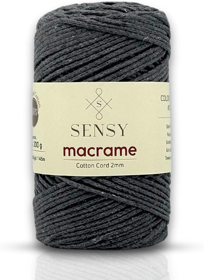 S Sensy 2mm Cotton - Vegan Recycled Cotton Macrame Cord Dark Gray 159 Yards by SSENSY