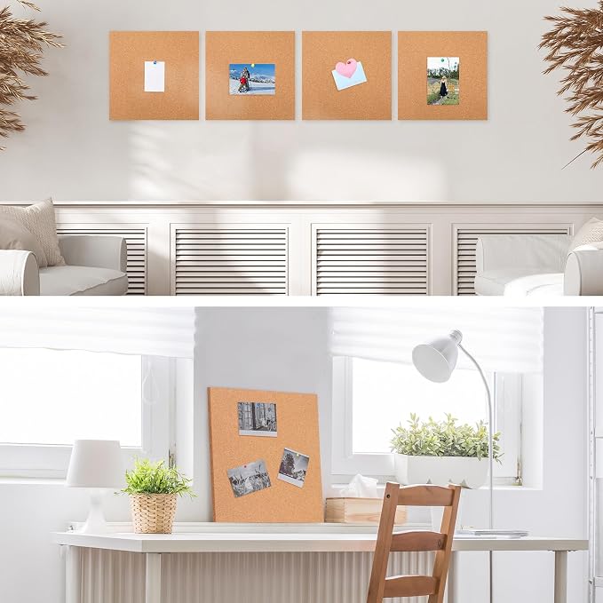 Kosiz 40 Pack Cork Board Square 12" x 12", 1/4" Thick Cork Board Tiles Bulk for Wall Self Adhesive Bulletin Corkboards Tiles Sheet for Wall School Office Home Decoration - Image 7