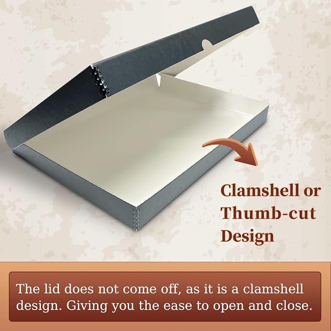 Golden State Art, Clamshell Archival Folio Storage Box 16x20, Gray | Acid-Free Photo Box with Metal Edge Corner, Preserve And Store Paper Documents Cards Prints Arts and Crafts DIY Projects - Image 4