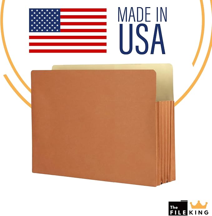 The File King 5.25" Expanding Accordion File Folder, Letter Size, Box of 10 | Red Rope Exterior | Manila Interior | Straight-Cut Tab | For Law, Accounting & Business Filing | Made in USA - Image 5