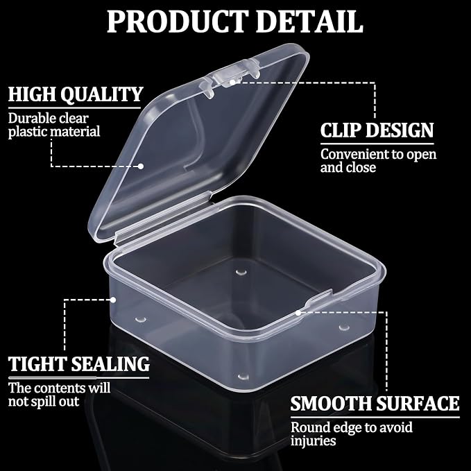 Soaoo 300 Pcs Small Plastic Bead Storage Containers for Organizing with Hinged Lid Transparent Clear Craft Supply Box for DIY Art Craft Accessory, Jewelry, Game Pieces(1.77 x 1.77 x 0.75 Inches) - Image 3