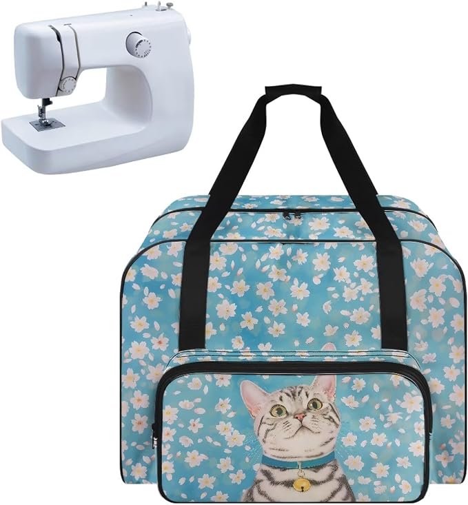 Universal Sewing Machine Storage Bag, Tabby Cat Cherry Blossom Blue by Unknown