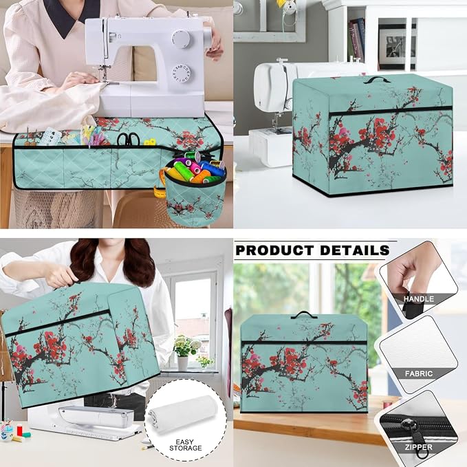 Plum Sewing Machine Dust Cover & Table Mat with Pockets for Sewing Accessories Non Slip Mat Reduce Vibration Movement Home Decor - Image 3