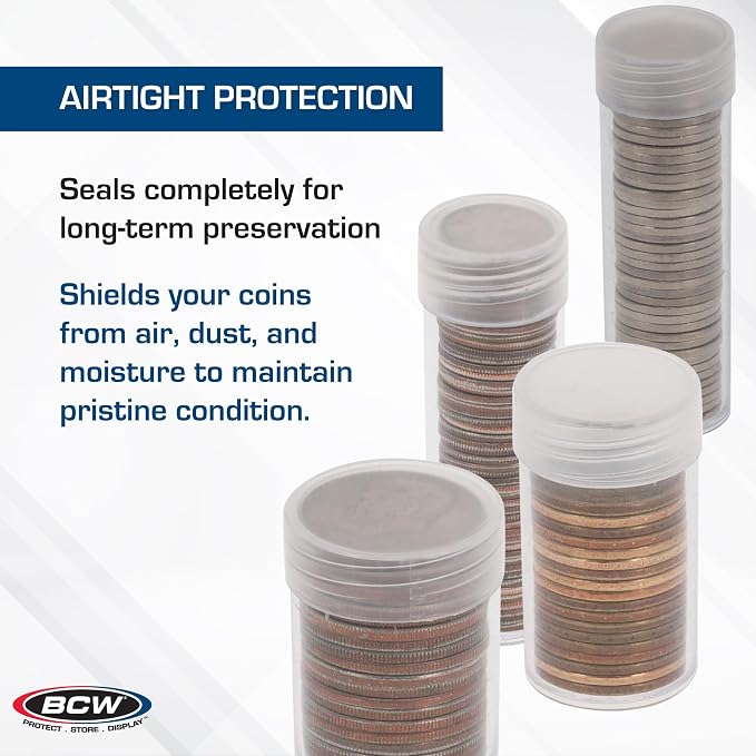 BCW Coin Tubes for Silver Dollars - 98ct | Holds Eisenhower Dollar | Durable Plastic Tube Coin Holders | Coin Collecting Supplies | Coin Storage Tubes with Airtight Lids - Image 6