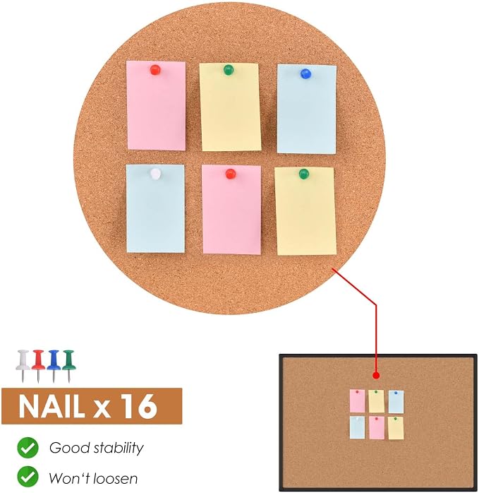 Cork Board Bulletin Board 20 x 30, Black Aluminium Framed Corkboard, Office Board for Wall Cork, Large Wall Mounted Notice Pin Board with 16 Push Pins for School, Home & Office - Image 5